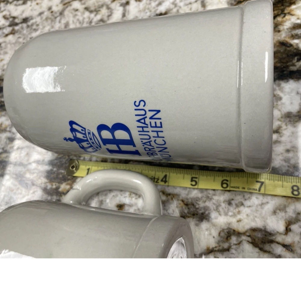 Set of 2 Gerz Stoneware 1L & 0.5L Gray and Blue Lettering Beer Steins - Picture 8 of 11